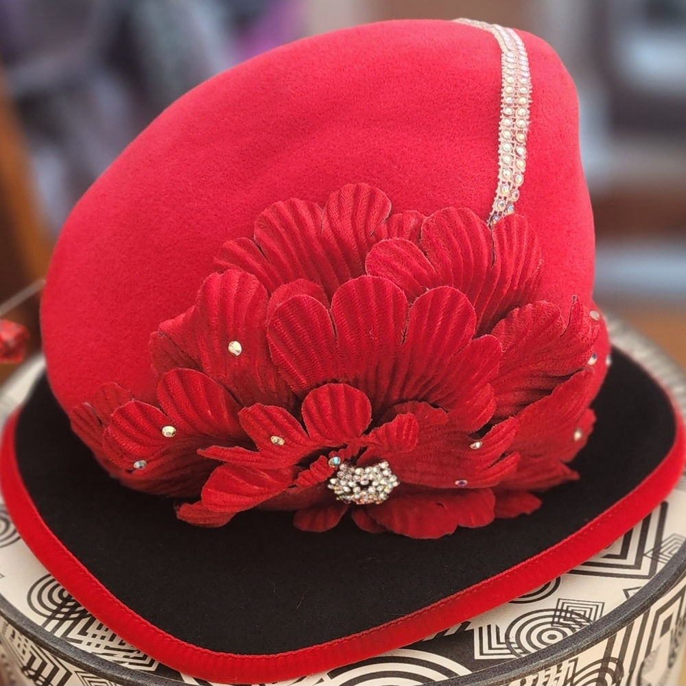 Vintage Red Kym Kentucky Derby/Church Hat With Flower